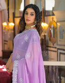 Light Purple Shimmer Embroidery Saree