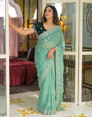 Mint Green Shimmer Embroidery Saree