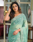 Mint Green Shimmer Embroidery Saree
