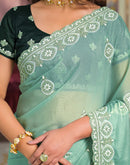 Mint Green Shimmer Embroidery Saree