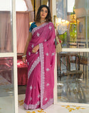 Dark Pink Shimmer Embroidery Saree