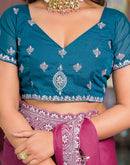 Dark Pink Shimmer Embroidery Saree