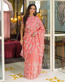 Peach Crush Tissue Embroidery Saree