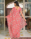 Peach Crush Tissue Embroidery Saree