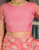 Peach Crush Tissue Embroidery Saree