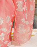 Peach Crush Tissue Embroidery Saree
