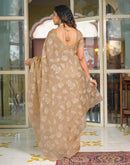 Beige Crush Tissue Embroidery Saree