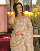 Beige Crush Tissue Embroidery Saree