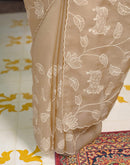 Beige Crush Tissue Embroidery Saree