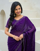 Dark Purple Shimmer Stone Work Swarovski Saree
