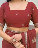 Rust Shimmer Embroidery Saree