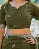Mahendi Green Shimmer Embroidery Saree