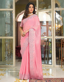 Light Pink Shimmer Tissue Embroidery Saree