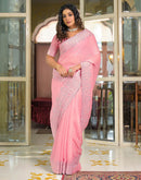 Light Pink Shimmer Tissue Embroidery Saree