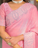 Light Pink Shimmer Tissue Embroidery Saree