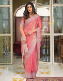 Peach Shimmer Tissue Embroidery Saree