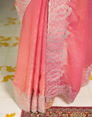 Peach Shimmer Tissue Embroidery Saree