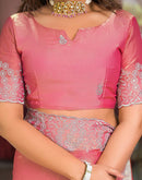 Peach Shimmer Tissue Embroidery Saree