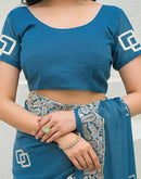 Dusty Teal Blue Shimmer Embroidery Saree