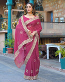 Dark Pink Shimmer Embroidery Saree