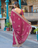 Dark Pink Shimmer Embroidery Saree