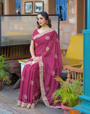 Dark Pink Shimmer Embroidery Saree