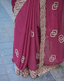 Dark Pink Shimmer Embroidery Saree