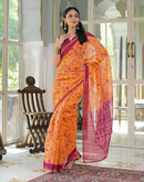 Ready To Wear Orange Cotton Linen Printed Saree