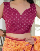 Ready To Wear Orange Cotton Linen Printed Saree