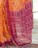 Ready To Wear Orange Cotton Linen Printed Saree