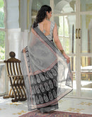 Ready To Wear Grey Linen Printed Saree