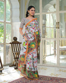 Ready To Wear White Silk Printed Saree