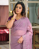 Dusty Mauve Shimmer Embroidery Saree