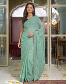 Pista Green Shimmer Embroidery Saree