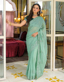Pista Green Shimmer Embroidery Saree