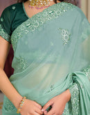 Pista Green Shimmer Embroidery Saree