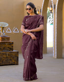 Dusty Wine Crush Tissue Embroidery Saree
