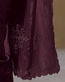 Dusty Wine Crush Tissue Embroidery Saree