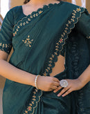 Dusty Teal Blue Crush Tissue Embroidery Saree