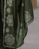 Mehandi Green Shimmer Sequence Embroidery Saree