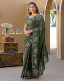 Mehandi Green Shimmer Sequence Embroidery Saree