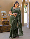 Mehandi Green Shimmer Sequence Embroidery Saree