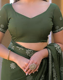 Mehandi Green Shimmer Sequence Embroidery Saree