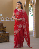 Red Shimmer Sequence Embroidery Saree