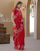 Red Shimmer Sequence Embroidery Saree
