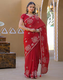 Red Shimmer Sequence Embroidery Saree
