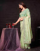 Pista Green Tissue Silk Embroidery Saree
