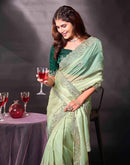 Pista Green Tissue Silk Embroidery Saree
