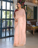 Light Peach Tissue Silk Embroidery Saree