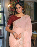 Light Peach Tissue Silk Embroidery Saree
